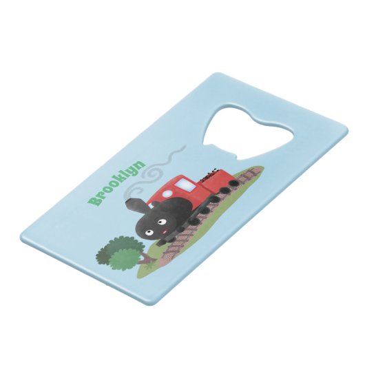 かわいい蒸気機関車マンガイラストレーション クレジットカード栓抜き (裏面アングル)