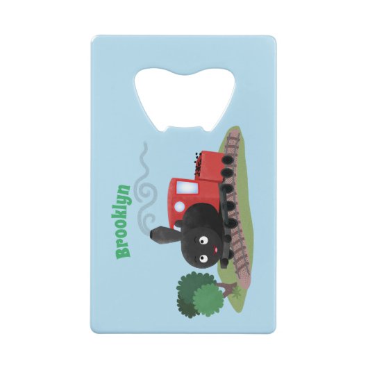 かわいい蒸気機関車マンガイラストレーション クレジットカード栓抜き (裏面)