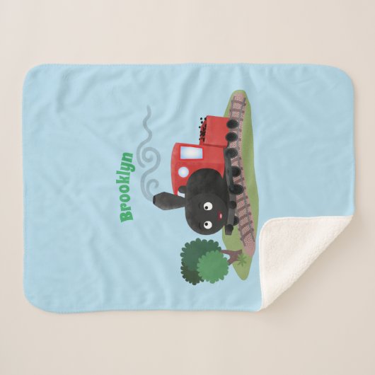 かわいい蒸気機関車マンガイラストレーション シェルパブランケット (正面(横))