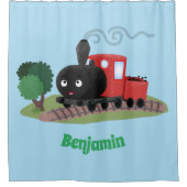 かわいい蒸気機関車マンガイラストレーション シャワーカーテン (正面)