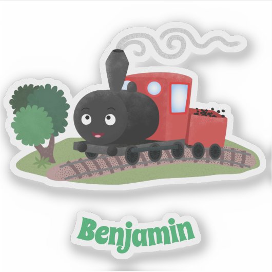 かわいい蒸気機関車マンガイラストレーション シール (正面)