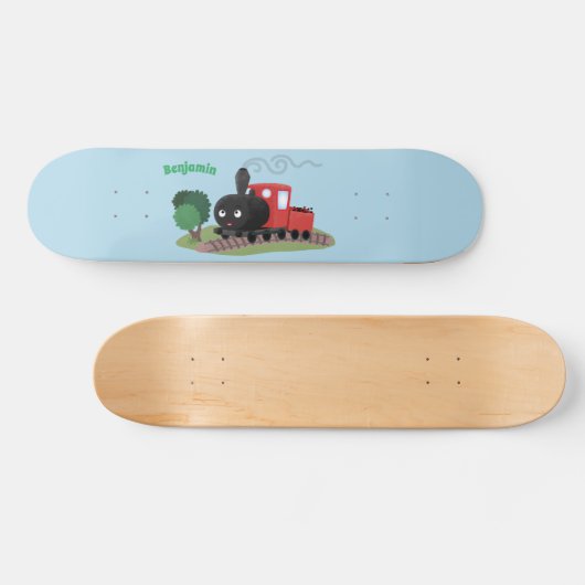 かわいい蒸気機関車マンガイラストレーション スケートボード (横)