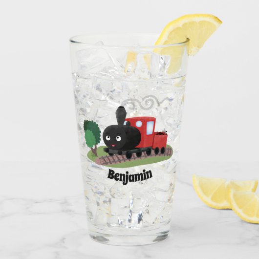 かわいい蒸気機関車マンガイラストレーション タンブラーグラス (アイス裏面)