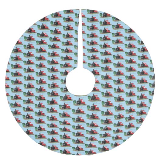 かわいい蒸気機関車マンガイラストレーション ブラッシュドポリエステルツリースカート (正面)