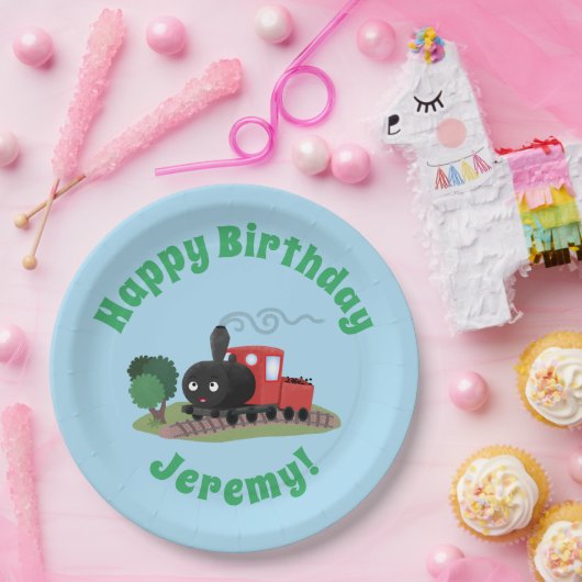 かわいい蒸気機関車マンガイラストレーション ペーパープレート (パーティー)
