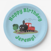 かわいい蒸気機関車マンガイラストレーション ペーパープレート (正面)