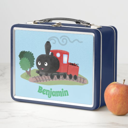 かわいい蒸気機関車マンガイラストレーション メタルランチボックス (インサイチュ)
