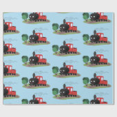 かわいい蒸気機関車マンガイラストレーション ラッピングペーパー (フラット)