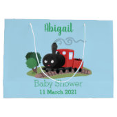 かわいい蒸気機関車マンガイラストレーション ラージペーパーバッグ (裏面)