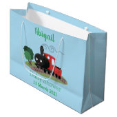 かわいい蒸気機関車マンガイラストレーション ラージペーパーバッグ (正面アングル)