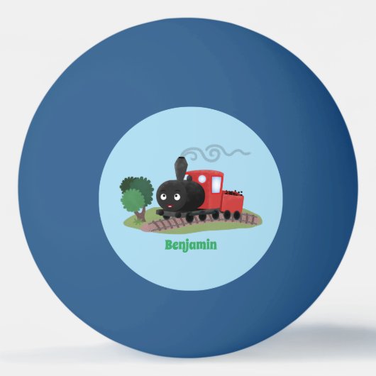 かわいい蒸気機関車マンガイラストレーション 卓球ボール (正面)