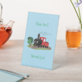 かわいい蒸気機関車マンガイラストレーション 台座サイン (インサイチュ)