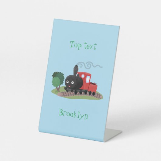 かわいい蒸気機関車マンガイラストレーション 台座サイン (正面)