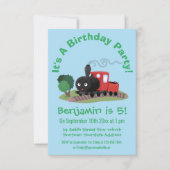 かわいい蒸気機関車マンガイラストレーション 招待状 (正面)