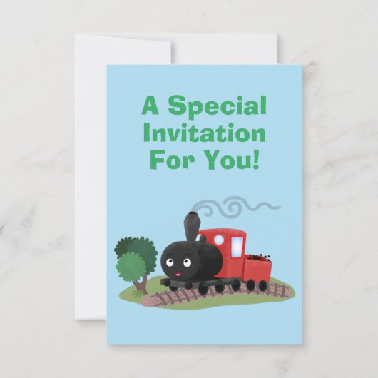 かわいい蒸気機関車マンガイラストレーション 招待状 (裏面)