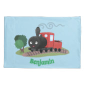 かわいい蒸気機関車マンガイラストレーション 枕カバー (裏面)