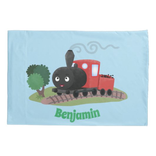 かわいい蒸気機関車マンガイラストレーション 枕カバー (裏面)