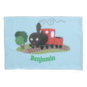 かわいい蒸気機関車マンガイラストレーション 枕カバー (正面)