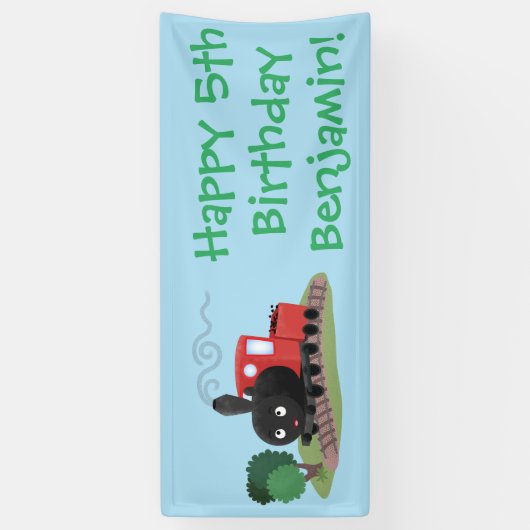 かわいい蒸気機関車マンガイラストレーション 横断幕 (縦)