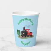 かわいい蒸気機関車マンガイラストレーション 紙コップ (裏面)