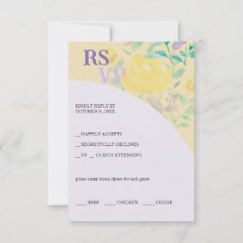 かわいい薄紫イエローグリーンフローラ水彩 出欠カード