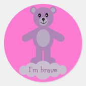 かわいい薄紫テディベア私は勇敢なピンクのステッカー ラウンドシール (正面)