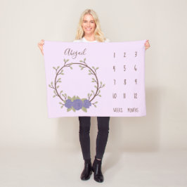 かわいい薄紫フローラリースベビーマイルストーン フリースブランケット