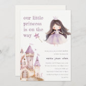 かわいい薄紫プリンセスカステル水の色ベビーシャワー 招待状 (正面/裏面)