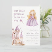 かわいい薄紫プリンセスカステル水の色ベビーシャワー 招待状 (スタンド正面)