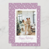 かわいい薄紫星空フォトハッピーホリデーズカード シーズンカード (正面/裏面)