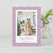 かわいい薄紫星空フォトハッピーホリデーズカード シーズンカード (スタンド正面)