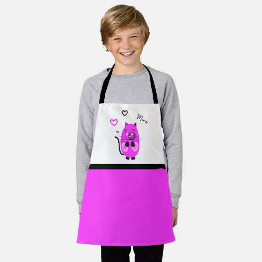 かわいい薄紫猫 エプロン (着用した状態)