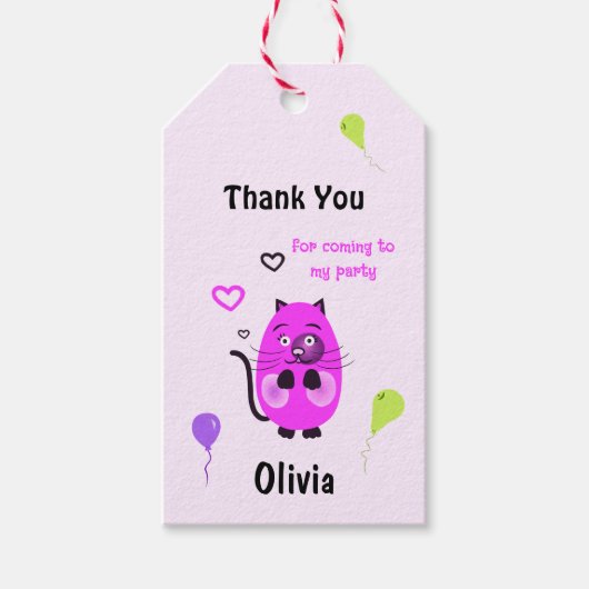 かわいい薄紫猫 ギフトタグ (正面)
