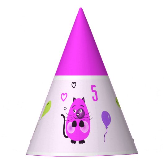 かわいい薄紫猫 パーティーハット (正面)