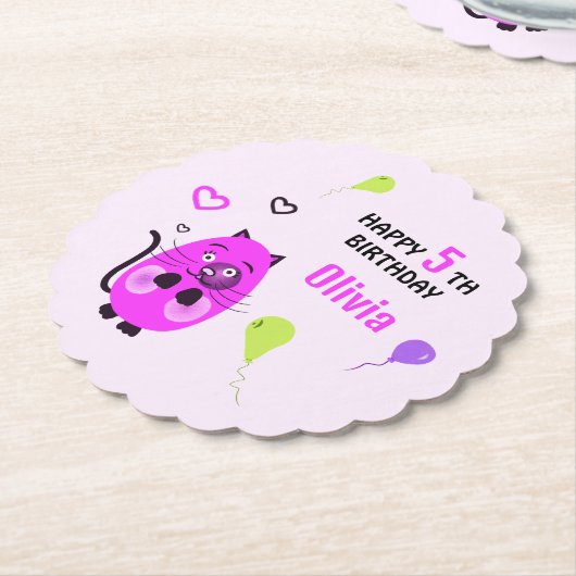 かわいい薄紫猫 ペーパーコースター (アングル)