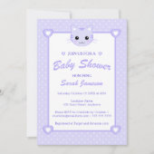 かわいい薄紫紫の漫画の猫が子猫のベビーシャワー 招待状 (正面)