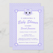 かわいい薄紫紫の漫画の猫が子猫のベビーシャワー 招待状 (正面/裏面)