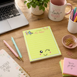かわいい薄緑の先生感謝の気持ちを伝えるデザイン ノートパッド