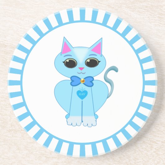 かわいい薄青の子猫のキャラクターと光線 コースター (正面)