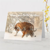 かわいい虎と子 - 完璧なクリスマス カード (黄色い花)