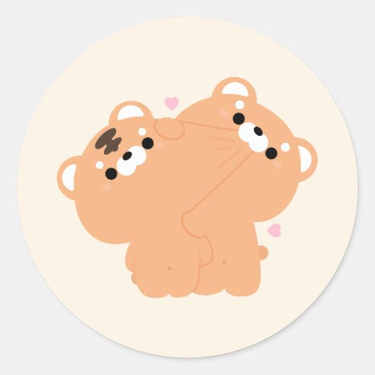 かわいい虎のカップル ラウンドシール (正面)