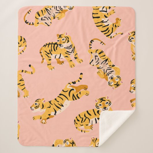 かわいい虎のシームレスな模様 シェルパブランケット (正面)
