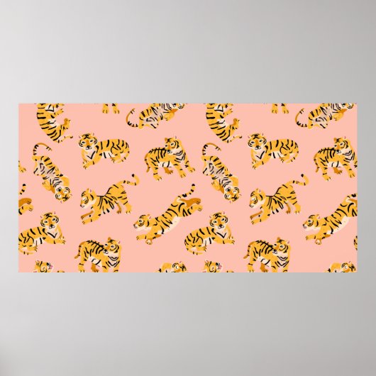 かわいい虎のシームレスな模様 ポスター (正面)