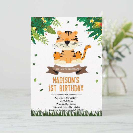 かわいい虎の誕生日の招待状 招待状 (スタンド正面)