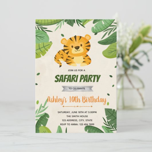 かわいい虎の誕生日パーティーの招待 招待状 (スタンド正面)