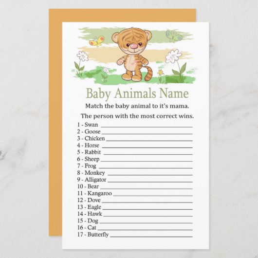 かわいい虎の赤ん坊の動物の名前ゲーム (正面/裏面)