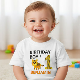 かわいい虎の1歳の誕生日パーティー ベビーTシャツ