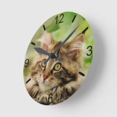 かわいい虎猫のメインあらいぐま猫の子猫がふわふわ頭の写真 ラウンド壁時計 (傾斜)
