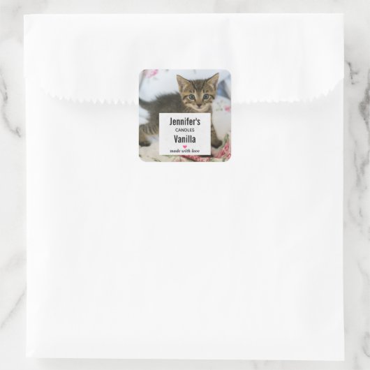 かわいい虎猫キットンフォトキャンドルビジネス スクエアシール (バッグ)