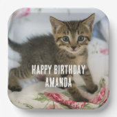 かわいい虎猫子猫が驚く誕生日 ペーパープレート (正面)